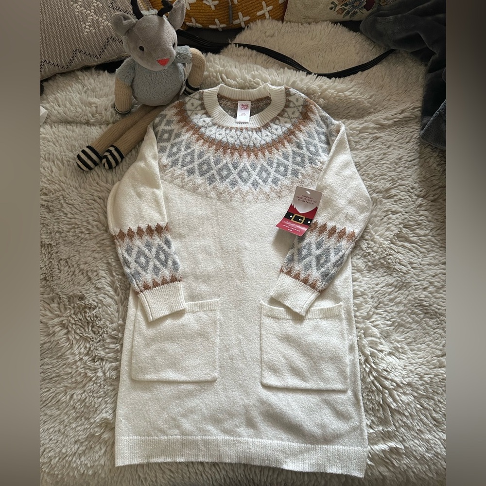 Sweater dress new nordic creme grey brown soft Size 6/6X XS